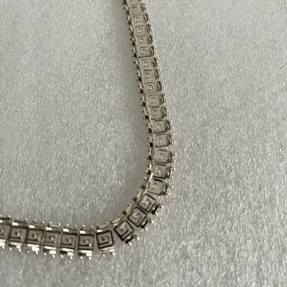 Vintage Sterling Silver Mexico L92 925 Greek Key Pattern Link 16" Necklace - Picture 3 of 10